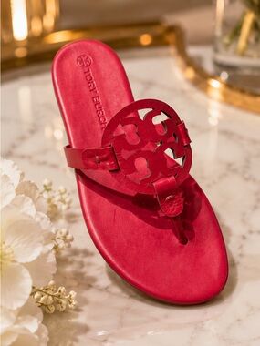 Tory Burch Pink-Red Logo Thong Sandal